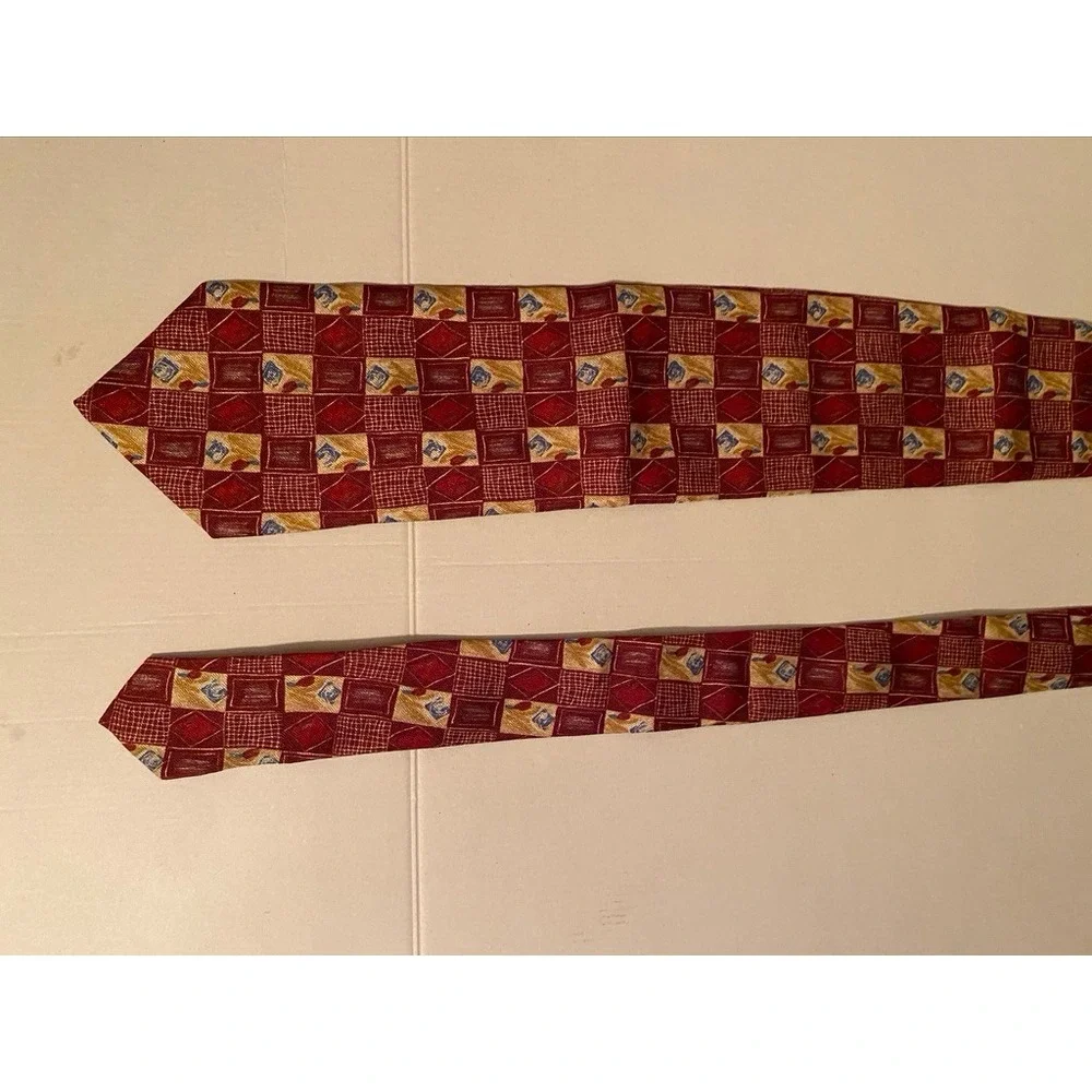Chatterbox Joe Boxer Mens Silk Tie Geometric Grid Burgundy Gold Made in Italy